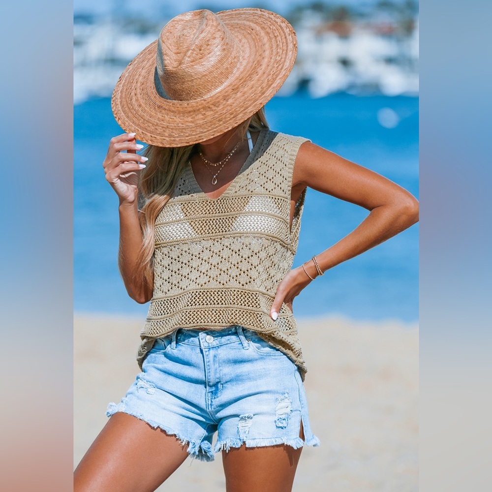 Khaki Crochet Cover-up Top